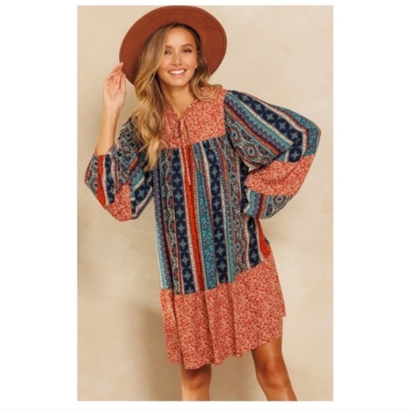 ✨BOHO CONTRAST BORDER DRESS-NEW - Picture 2 of 6